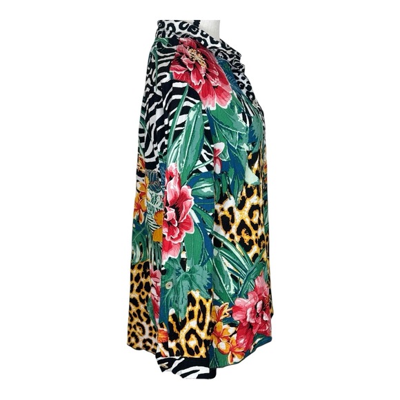John Mark Button Down Shirt Floral Zebra Leopard Bold Colorful Print Top Small - Picture 7 of 12